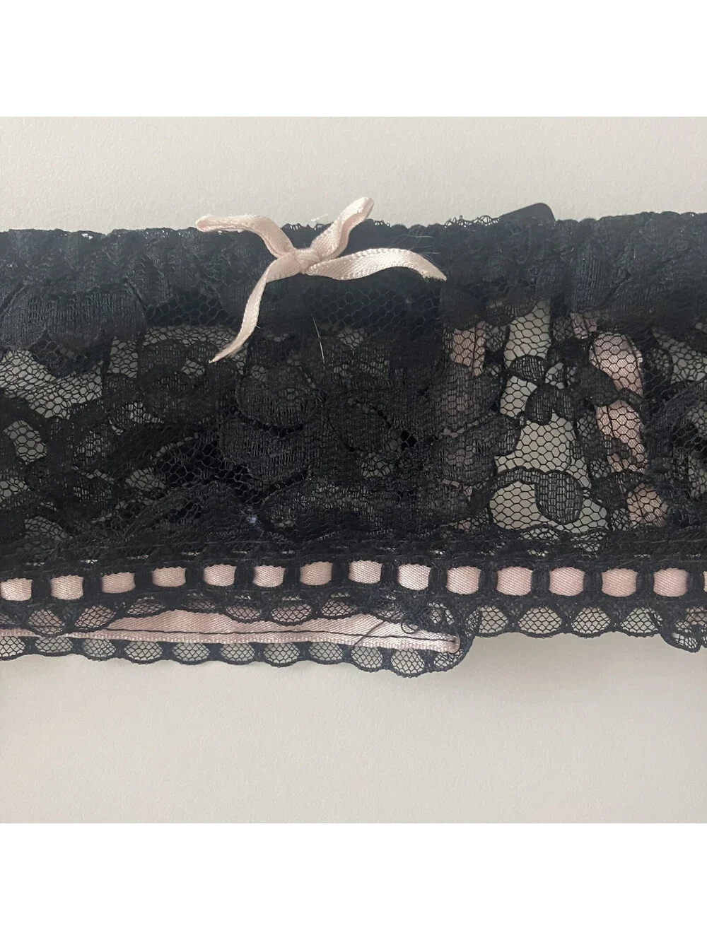 Black Lace Garter Belt Pink Bow Ribbon Sz Large 33